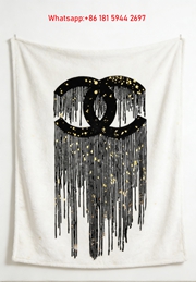 Chanel Dripping CC Logo with Gold Specks Flannel Sofa Throw Blanket IMG_6818